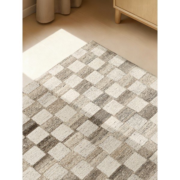 Kreemikas käsitsi kootud villane vaip 80x150 cm Boho 1.0 Quadra - Vikosa-image-4