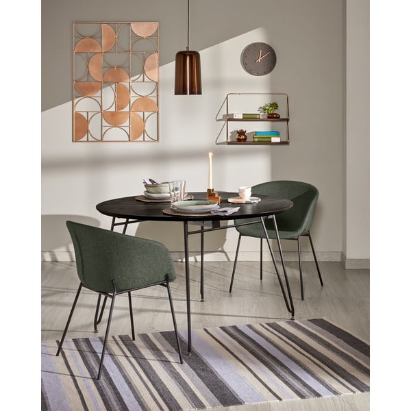 Tumepruun ümmargune pikendatav tuhapuidust plaadiga söögilaud ø 120 cm Norfort – Kave Home-image-3