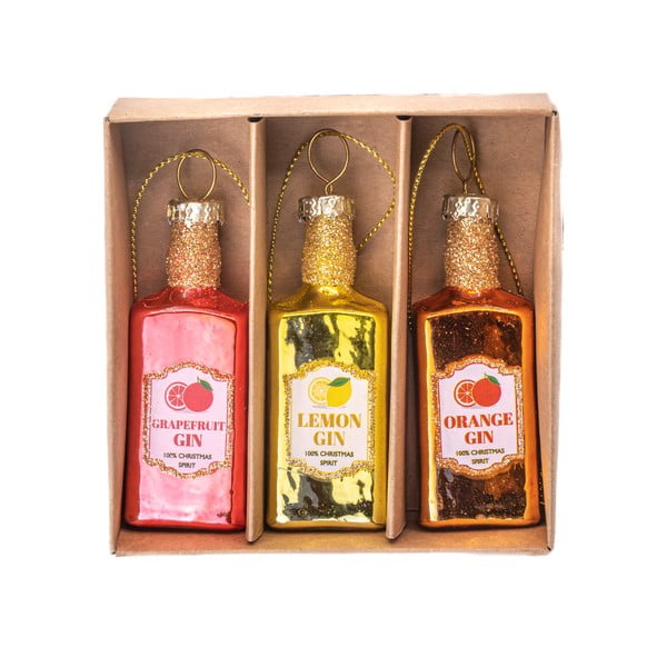 Klaasist käsitsi valmistatud jõulukaunistused 3tk komplektis ø 3cm Gin Bottle - Sass & Belle-image-1