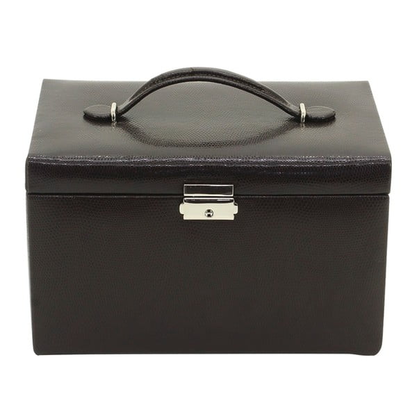 Tmavě hnědý kožený box s béžovým polstrováním na šperky Friedrich Lederwaren