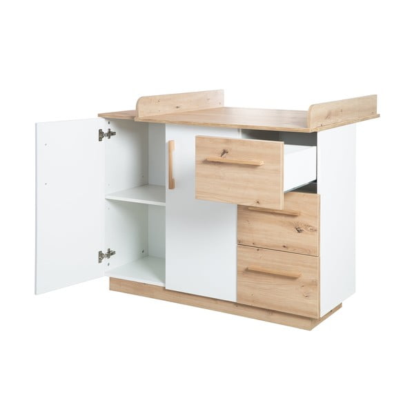 Valge tammespoonist mähkimisalusega laste kummut 118x103x79 cm Lion - Roba-image-4