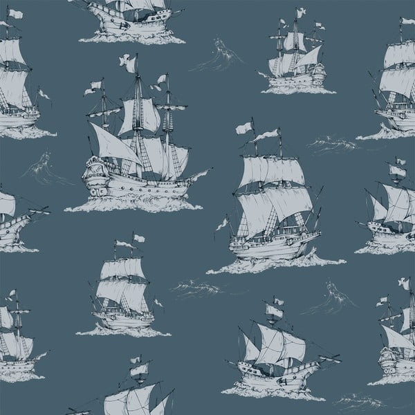 Lastetapeet Mereväe sinine Laevad, 100 x 280 cm - Dekornik