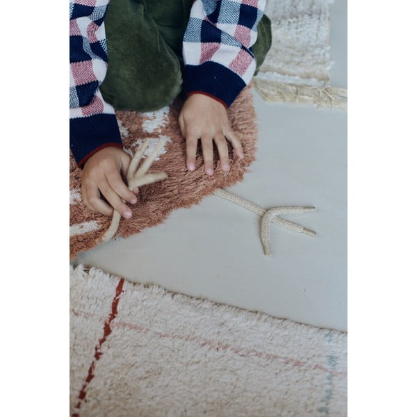 Pruun käsitsi kootud puuvillane pestav laste vaip 110x100 cm Chicken - Lorena Canals-image-4