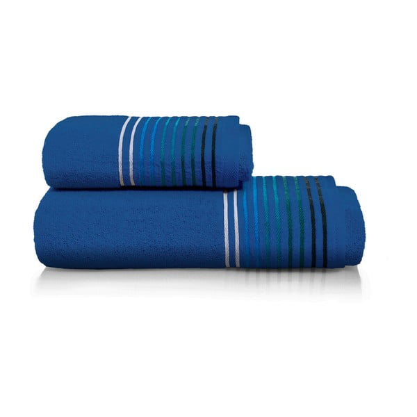 Set modré osušky a ručníku z bavlny Maison Carezza Linea