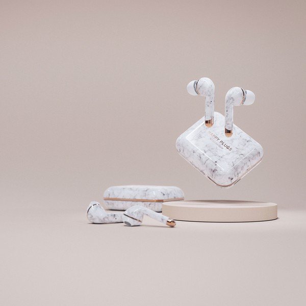 Bezdrátová sluchátka v bílé mramorové barvě Happy Plugs Air 1 Plus In-Ear-image-4