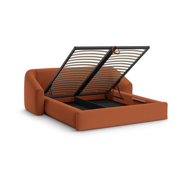 Oranž polsterdatud kaheinimesevoodi, koos panipaiga ja restiga 200x200 cm Campi – Cosmopolitan Design-image-2