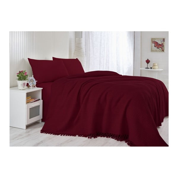 Červený přehos přes postel na dvoulůžko z bavlny Suity, 220 x 240 cm