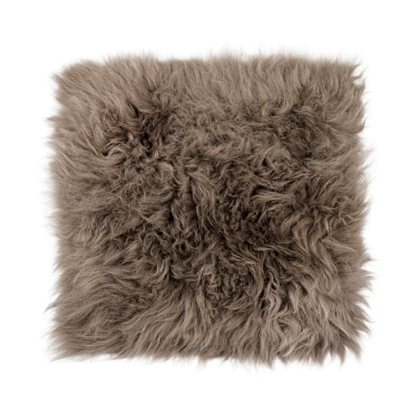 Šedohnědý podsedák z ovčí kožešiny s dlouhým chlupem Arctic Fur Milo, 37 x 37 cm