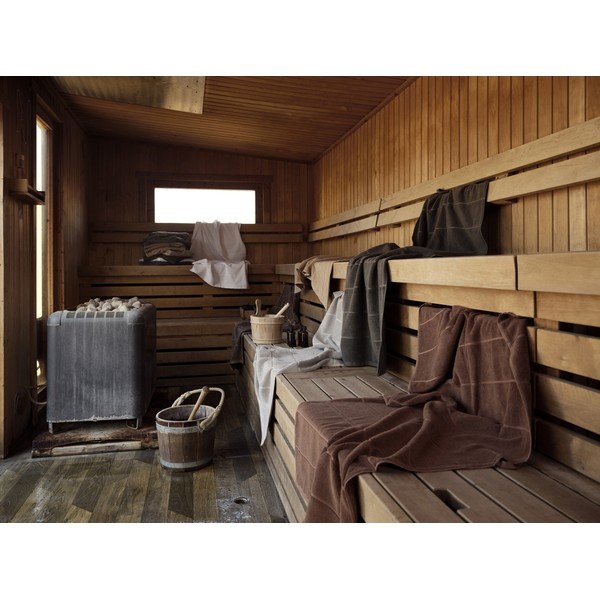Taupe-pruun puuvillane froteerätik 50x100 cm Sauna - Zone-image-1