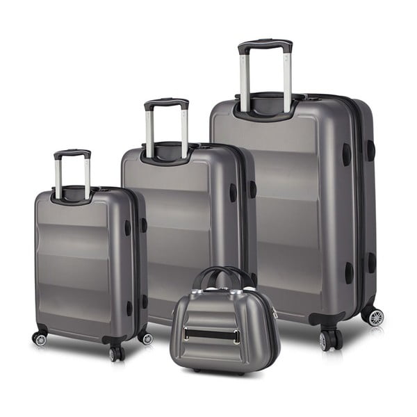 Sada 3 šedých cestovních kufrů na kolečkách s USB porty a příručního kufříku My Valice LASSO Travel Set