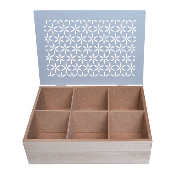 Modrá dřevěná krabice s poklopem na čaj Ewax Rahna