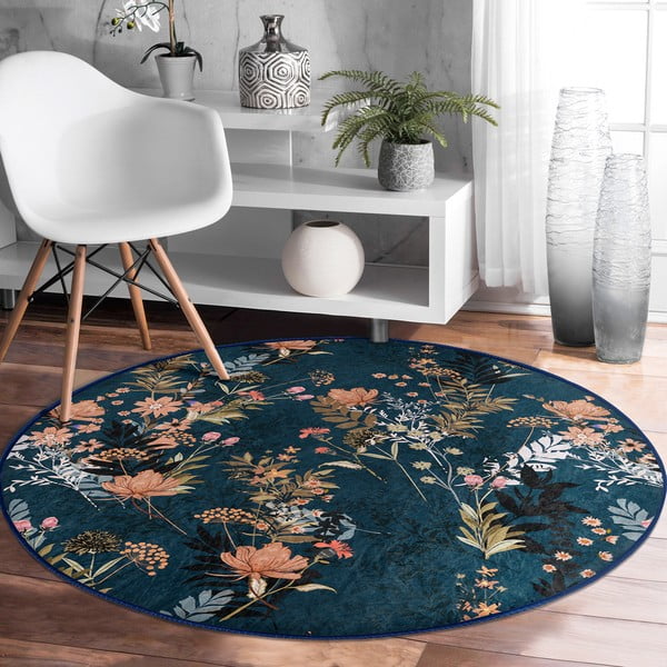 Tumesinine pestav ümmargune vaip, sobitub robottolmuimejaga ø 120 cm Comfort - Mila Home-image-3