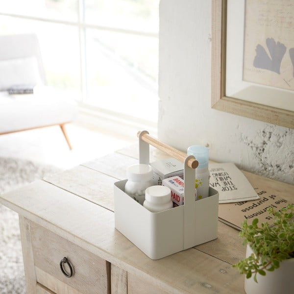 Valge multifunktsionaalne kast pöögist detailidega tööriistakast, pikkus 16 cm Tosca - YAMAZAKI-image-1