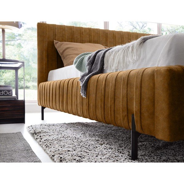 Ookerkollane polsterdatud kaheinimesevoodi koos panipaiga ja voodipõhjaga 180x200 cm Plissa - ELTAP-image-4