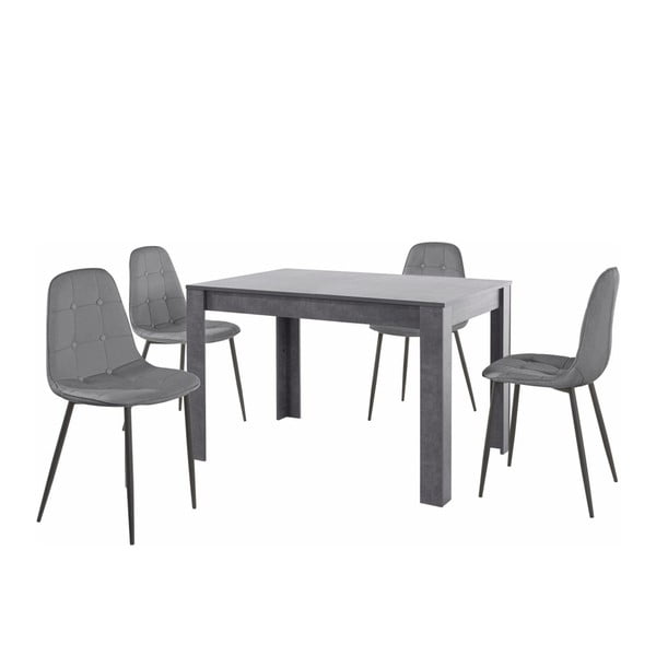 Set šedého jídelního stolu a 4 šedých jídelních židlí Støraa Lori Lamar