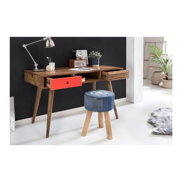 Pracovní stůl s červenou zásuvkou z masivního sheeshamového dřeva Skyport REPA-image-1