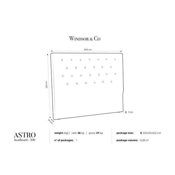 Krémové čelo postele Windsor & Co Sofas Astro, 200 x 120 cm-image-3