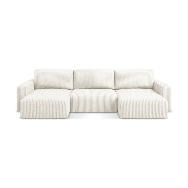 Kreemjas sametist diivanvoodi/nurgadiivan panipaigaga (U-kujuline) Kona - Makamii