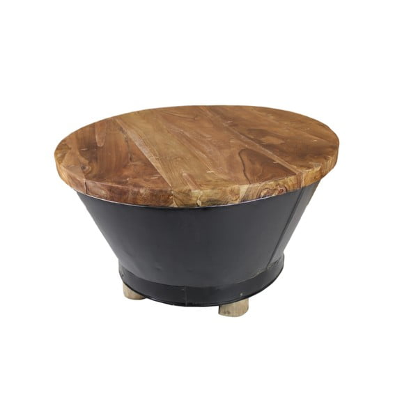 Odkládací stolek s deskou z teakového dřeva HSM collection Bucket, ⌀ 70 cm