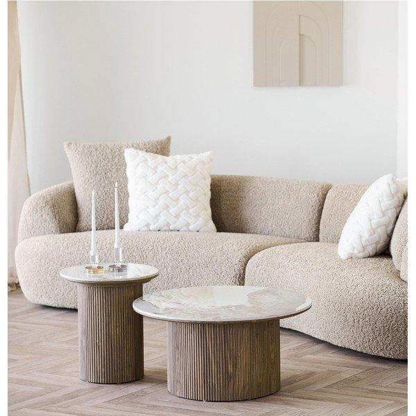 Beež ümmargune diivanilaud marmorimustriga plaadiga ø 80 cm Athens – House Nordic-image-1