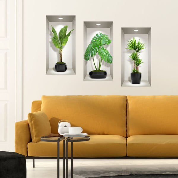 Komplekt 3 3D seinakleebist Rohelised taimed - Ambiance