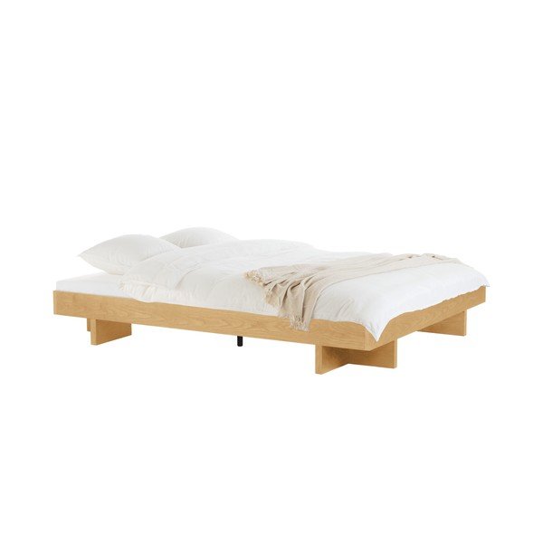 MDF-ist kaheinimesevoodi tammepuust dekoratsiooniga, ilma peatsita ja liistudest raamiga 180x200 cm naturaalses värvitoonis Kito - noo.ma