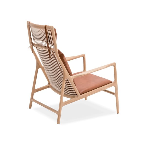 Massiivse tamme konstruktsiooniga ja konjaki pruunist pühvlinahast istmega tugitool. Dedo - Gazzda-image-3