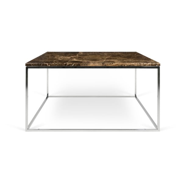 Hnědý mramorový konferenční stolek s chromovými nohami TemaHome Gleam, 75 x 75 cm