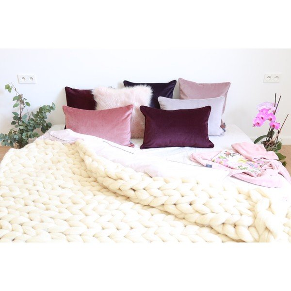 Krémový ručně pletený pléd z merino vlny WeLoveBeds, 180 x 140 cm-image-4
