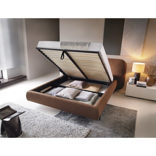 Terrakottapunane polsterdatud kaheinimesevoodi koos panipaiga ja voodipõhjaga 180x200 cm Pointt - ELTAP-image-2