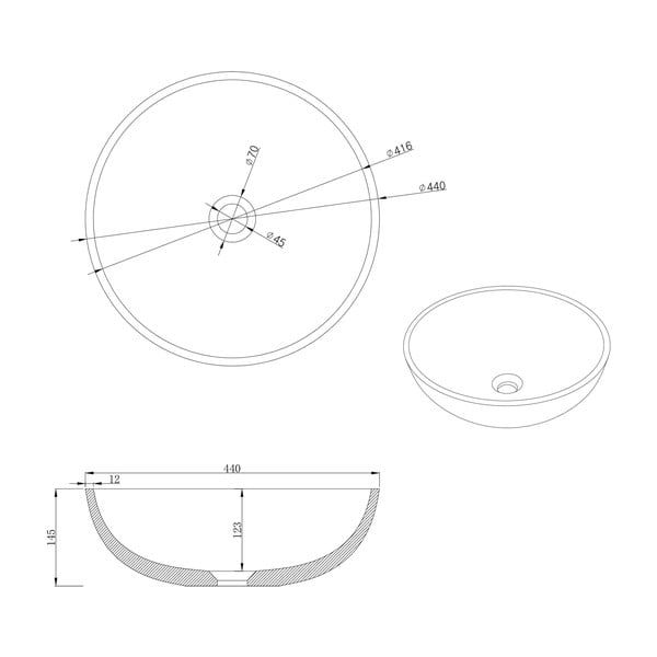 Tumehall betoonist ümmargune valamu ø 44 cm Turf - Sapho-image-3