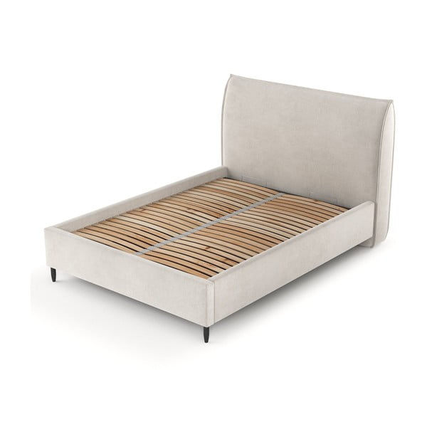 Kreem polsterdatud kaheinimesevoodi koos voodipõhja ja panipaigaga 160x200cm Shell - Maison de Rêve-image-3