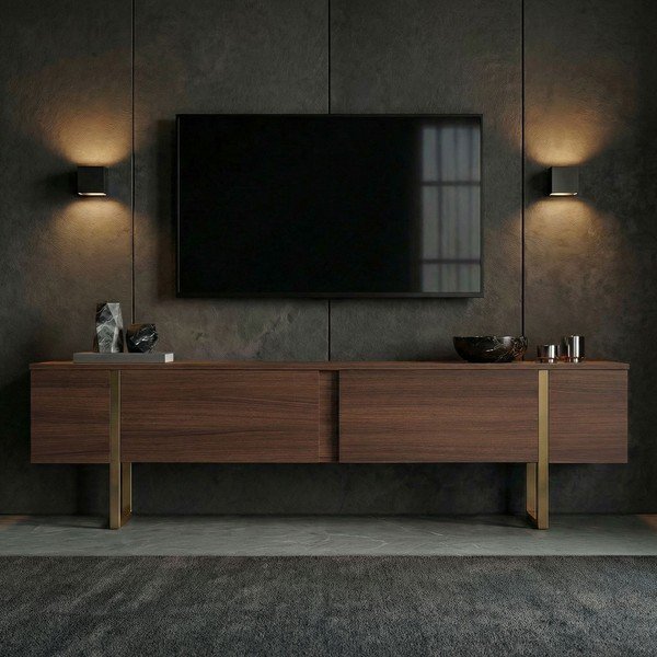 Tume naturaalses toonis pähklipuust televiisorilaud 180x50x30 cm Onera - Kalune Design-image-2