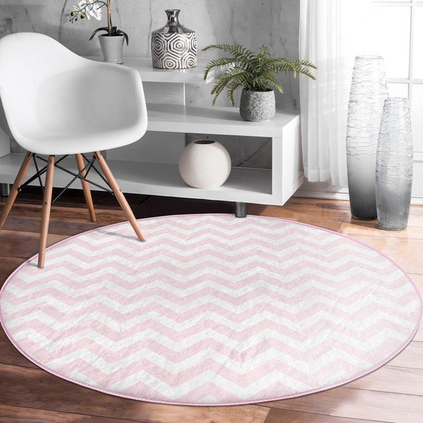 Heleroosa pestav ümmargune vaip, sobitub robottolmuimejaga ø 120 cm Comfort - Mila Home-image-3