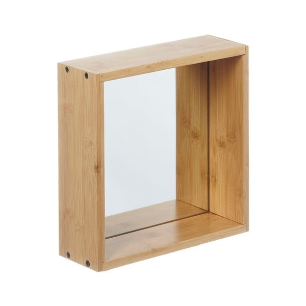 Nástěnné zrcadlo s rámem z bambusového dřeva Furniteam Design, 26 x 26 cm