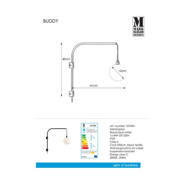 Černá nástěnná lampa Markslöjd Buddy-image-2