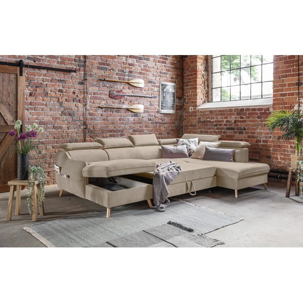 Beež sametist U-kujuline nurgadiivan (parem nurk) Sweet Harmony - Miuform-image-4