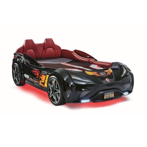 Černá dětská postel ve tvaru auta s červeným osvětlením Fast GTS Carbed Black