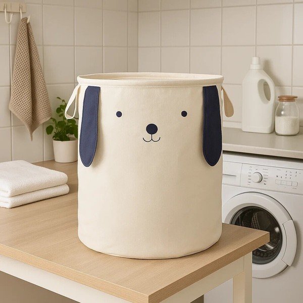Valgest riidest laste mänguasjakorv ø 39x48 cm Mimo Dog Face - Premier Housewares-image-1