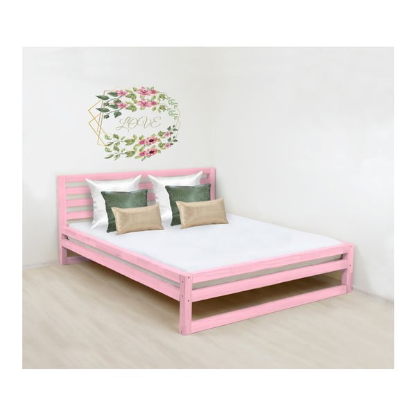 Růžová dřevěná dvoulůžková postel Benlemi DeLuxe, 190 x 180 cm