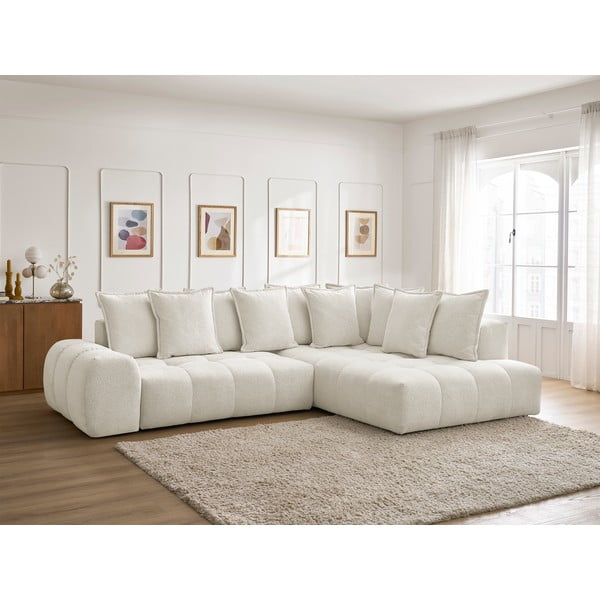 Valge šenilldiivanvoodi/panipaigaga nurgadiivan (parempoolne/L-kujuline) Everest - Bobochic Paris-image-1