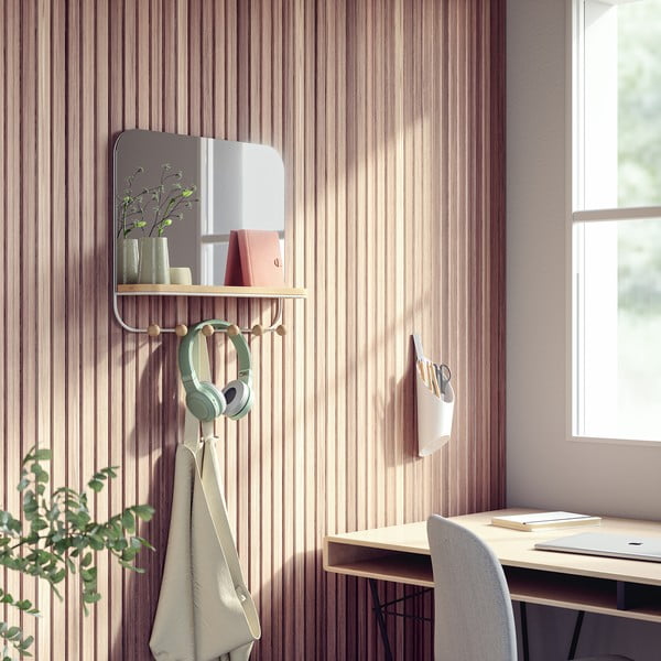 Valge naturaalsest pöögipuidust seinakinnitus riiuliga Estique - Umbra-image-1