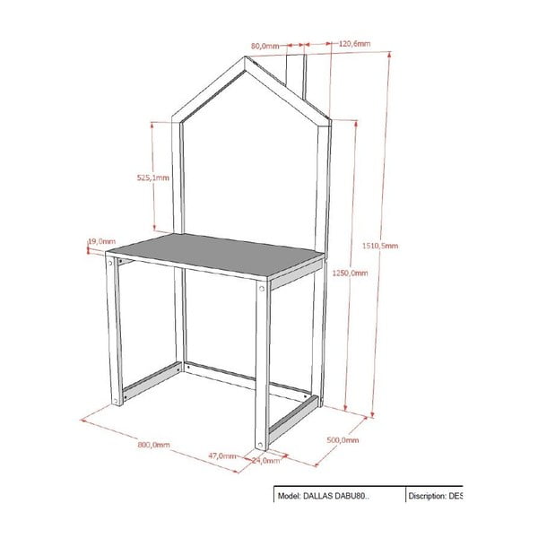 Laste männipuidust kirjutuslaud 50x80,5 cm DALLAS - Vipack-image-2