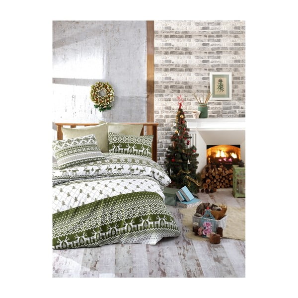 Vánoční bavlněné povlečení na dvojlůžko s prostěradlem Greene, 200 x 220 cm
