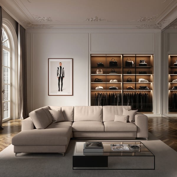 Beež sametist panipaigaga nurgadiivanvoodi (vasak nurk/L-kujuline) Rene - Rodier-image-1