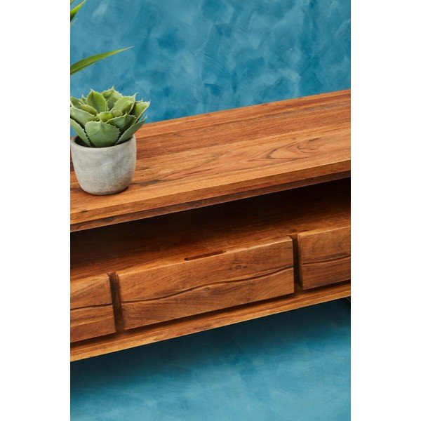 Tumeda naturaalse värvi akaatsiapuidust televiisorilaud 140x52x50 cm Simla - Premier Housewares-image-4