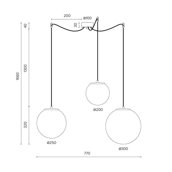 Valge kolmekäeline rippvalgusti musta TSUKI pistikupesaga Tsuki - Sotto Luce-image-3