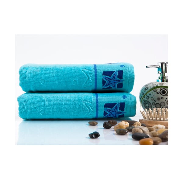 Sada 2 ručníků Shell Turquoise, 50x90 cm