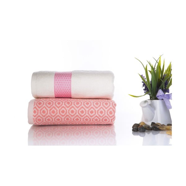 Sada 2 bavlněných růžovo-bílých ručníků Ladik Alice, 50 x 90 cm