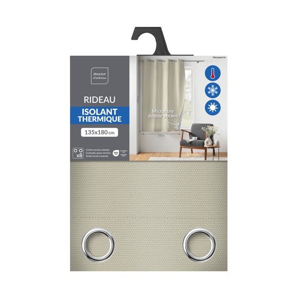 Beež termo/dimout mikrokiust kardin 135x180 cm Micropolar - douceur d'intérieur-image-3